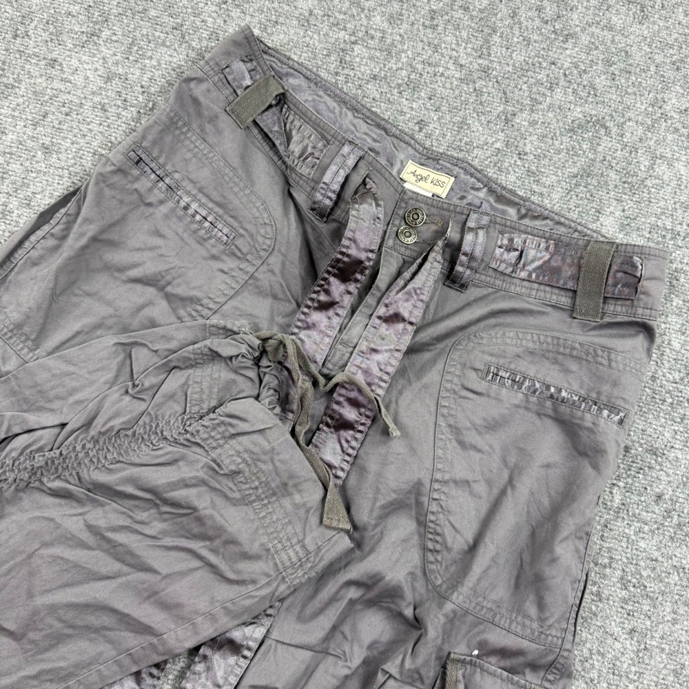 Angel Kiss Cargo Pants 13 Grey Ruched Drawstring Utility Y2K Women